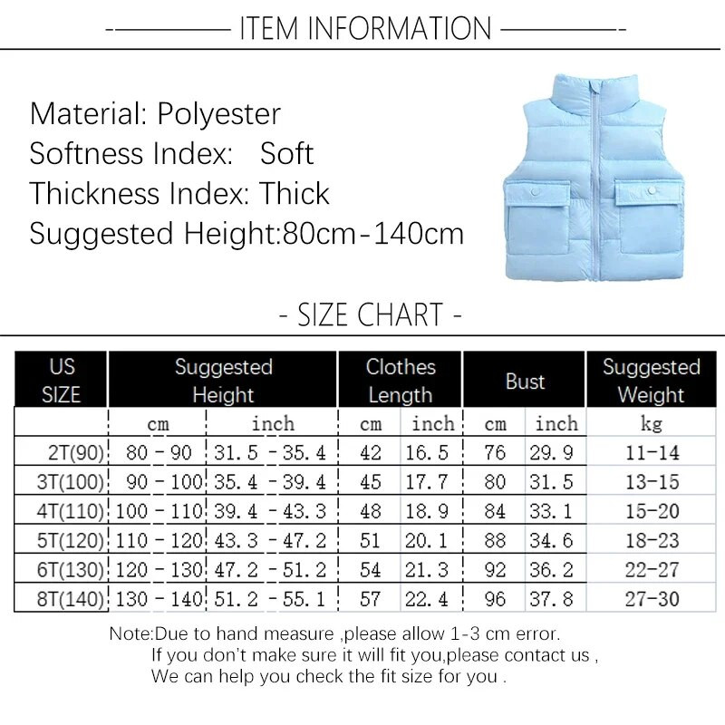 Pūkinė vaikiška liemenė, kišenė su užtrauktuku, kišenė be rankovių, šilta žieminė liemenė mergaitei, laisvalaikio liemenė vaikams Nauja liemenė