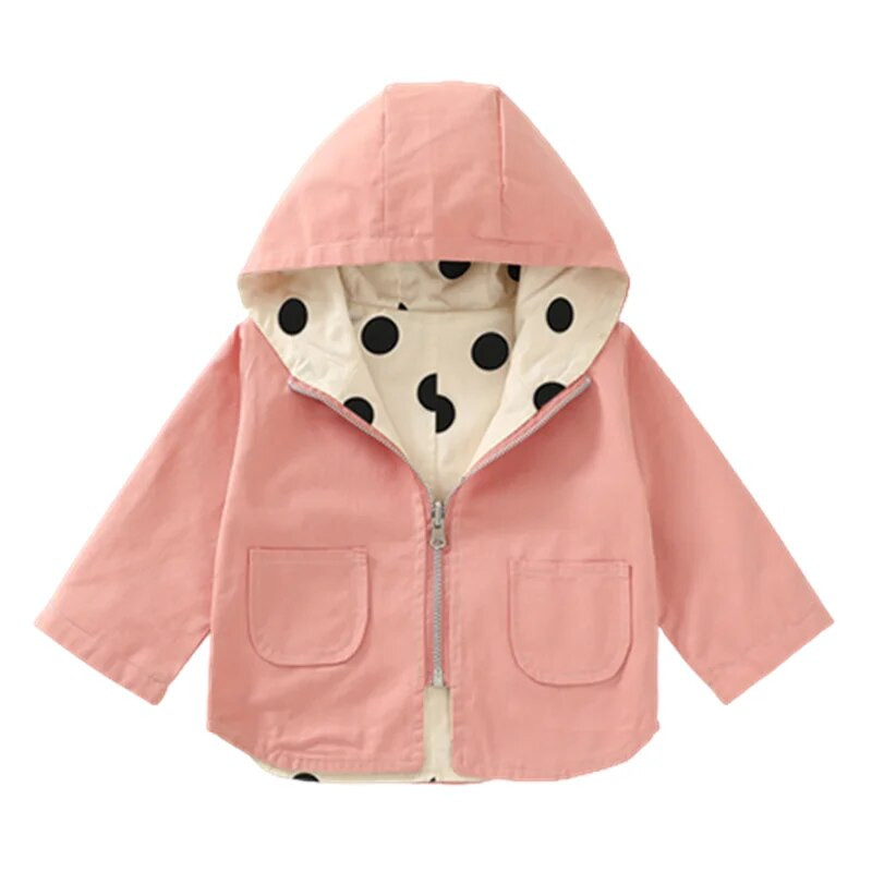 Βρεφικό μπουφάν μωρό κοριτσάκι αντιανεμικό ανοιξιάτικο και φθινόπωρο νέο παιδικό πουά διπλής όψης με κουκούλα μπουφάν μωρό αγόρι