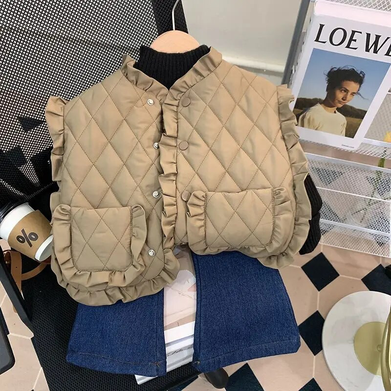 Vestă Vestă 2022 fără mâneci cu decolteu O guler Lungime obișnuită Bumbac Solid Moale Simplu Casual Confortabil Iarna Copii Fete