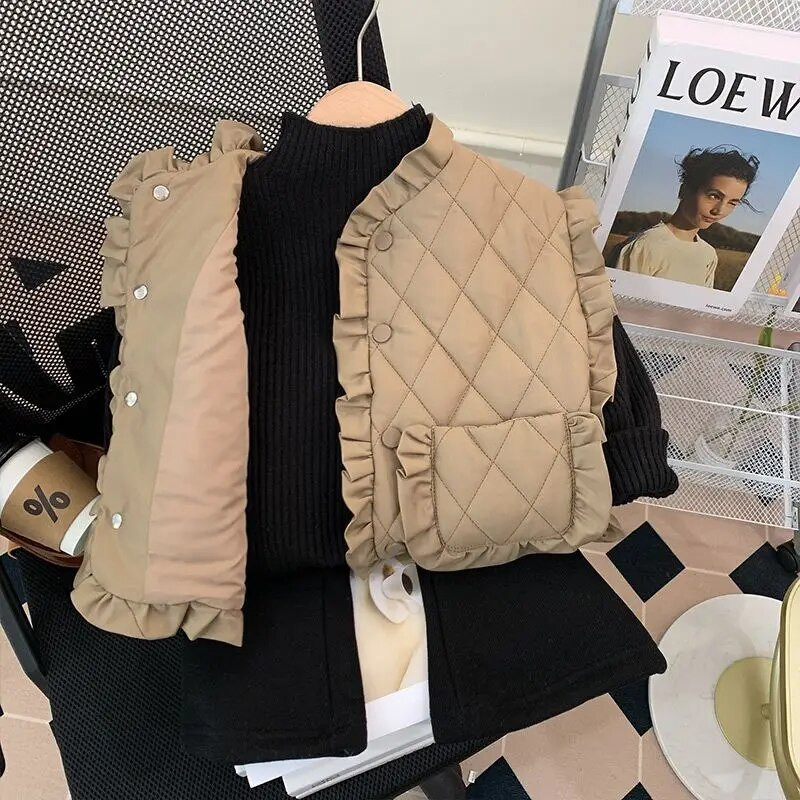 Vestă Vestă 2022 fără mâneci cu decolteu O guler Lungime obișnuită Bumbac Solid Moale Simplu Casual Confortabil Iarna Copii Fete