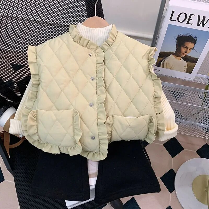 Vestă Vestă 2022 fără mâneci cu decolteu O guler Lungime obișnuită Bumbac Solid Moale Simplu Casual Confortabil Iarna Copii Fete