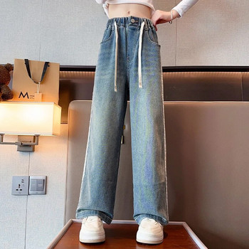 Ученически широки панталони за големи момичета с перлен дизайн Ежедневни свободни 2023 Нова пролетна мода Дълги дънки Детски панталони в корейски стил