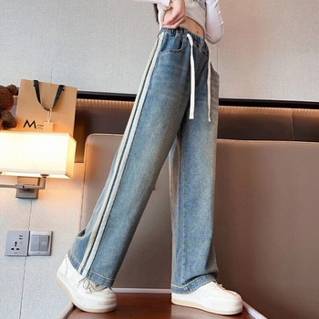 Big Girls Σχολικό παντελόνι με φαρδύ πόδι με σχέδιο μαργαριταριών Casual Loose 2023 Νέα μόδα για την άνοιξη Μακριά τζιν παιδικά παντελόνια κορεατικού στυλ
