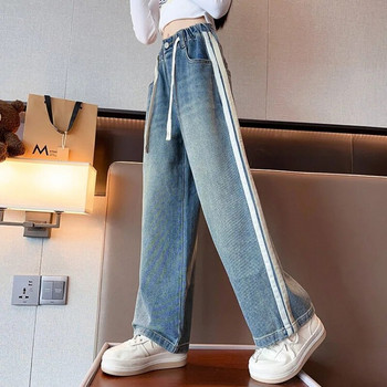 Ученически широки панталони за големи момичета с перлен дизайн Ежедневни свободни 2023 Нова пролетна мода Дълги дънки Детски панталони в корейски стил