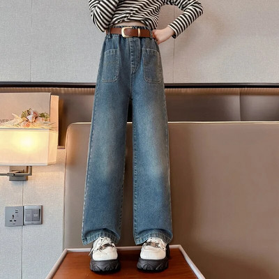 Školske hlače širokih nogavica za velike djevojke s bisernim dizajnom Ležerne široke nove proljetne modne duge traperice 2023. Dječje hlače u korejskom stilu