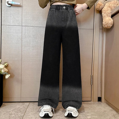 Školske hlače širokih nogavica za velike djevojke s bisernim dizajnom Ležerne široke nove proljetne modne duge traperice 2023. Dječje hlače u korejskom stilu