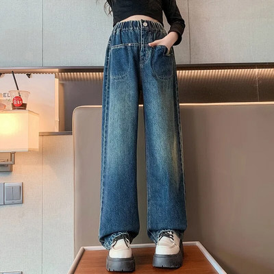 Školske hlače širokih nogavica za velike djevojke s bisernim dizajnom Ležerne široke nove proljetne modne duge traperice 2023. Dječje hlače u korejskom stilu