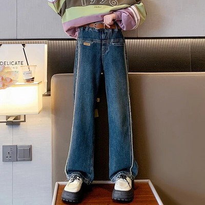 Školske hlače širokih nogavica za velike djevojke s bisernim dizajnom Ležerne široke nove proljetne modne duge traperice 2023. Dječje hlače u korejskom stilu