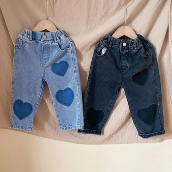 Άνοιξη 2024 Νέο κοριτσάκι Baby Patch Love Jeans Retro Boy Παιδικές τσέπες Casual Παντελόνια Φαρδιά παιδικά βαμβακερά παντελόνια Παιδικό τζιν παντελόνι