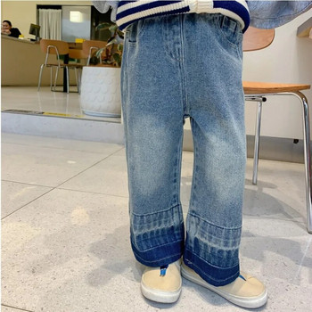 Корейско детско облекло 2023 Дънки за момичета Едноцветни детски дънкови панталони с широки крачоли Дрехи за тийнейджъри Дрехи за момичета от 2 до 7 години