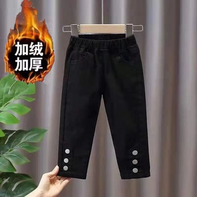 Djevojčice Proljetne i jesenske traperice Nove ravne tube hlače Dječje hlače 1-7 godina Ležerne hlače za bebe Zimske plus hlače od flisa