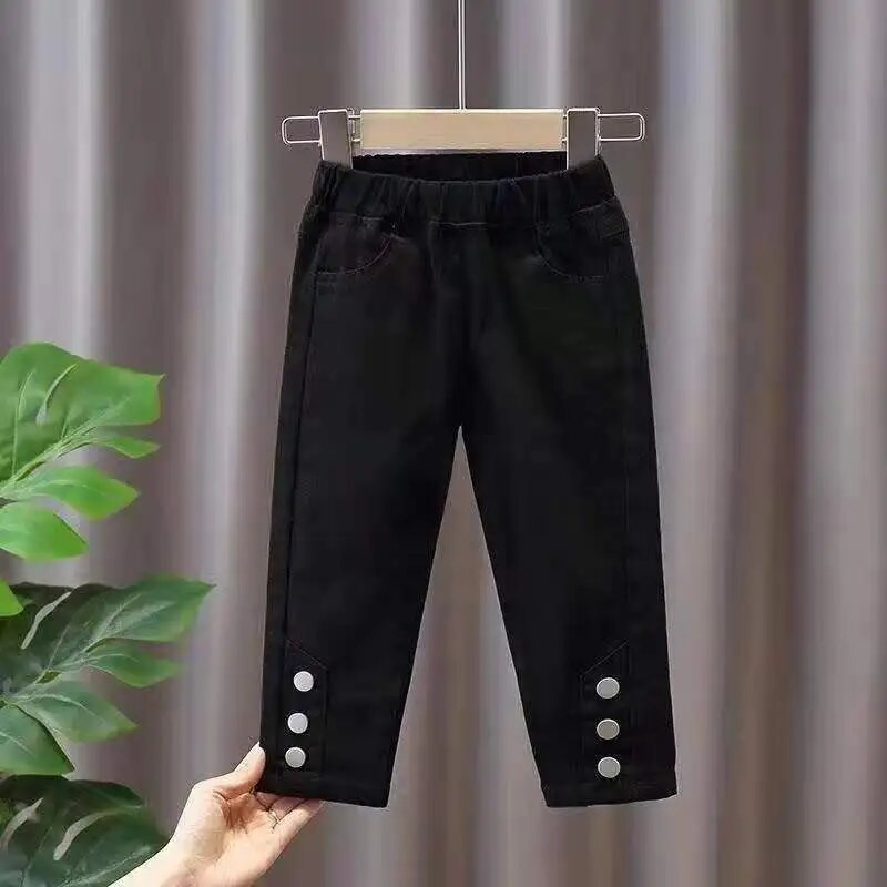 Djevojčice Proljetne i jesenske traperice Nove ravne tube hlače Dječje hlače 1-7 godina Ležerne hlače za bebe Zimske plus hlače od flisa