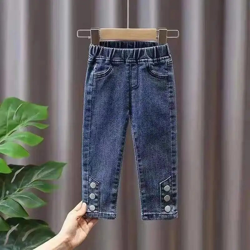 Djevojčice Proljetne i jesenske traperice Nove ravne tube hlače Dječje hlače 1-7 godina Ležerne hlače za bebe Zimske plus hlače od flisa