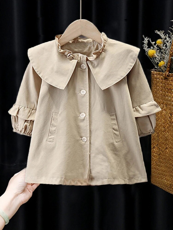 Trench Sezon de toamnă Spărgătoare de vânt Primăvara Toamnă Palton nou lung pentru bebeluși stil prințesă mareee guler răsturnat Buton Soild