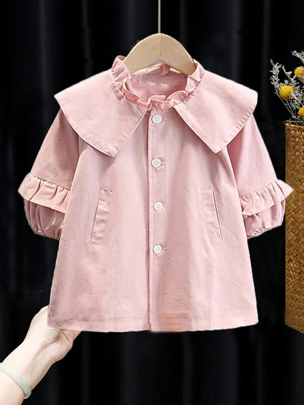 Trench Sezon de toamnă Spărgătoare de vânt Primăvara Toamnă Palton nou lung pentru bebeluși stil prințesă mareee guler răsturnat Buton Soild