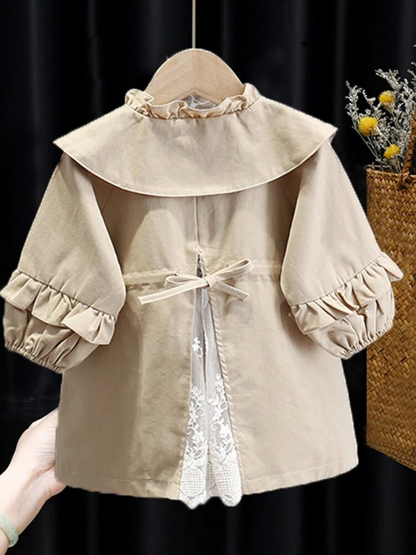 Trench Sezon de toamnă Spărgătoare de vânt Primăvara Toamnă Palton nou lung pentru bebeluși stil prințesă mareee guler răsturnat Buton Soild