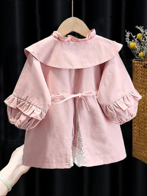 Trench Sezon de toamnă Spărgătoare de vânt Primăvara Toamnă Palton nou lung pentru bebeluși stil prințesă mareee guler răsturnat Buton Soild