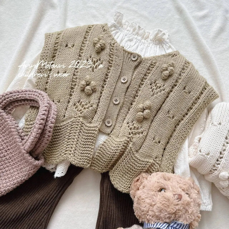 2023 Nouă modă de primăvară și toamnă de înaltă calitate, de culoare solidă, dulci, fete și băieți, calduros, ocazional, confortabil, vestă, pulover