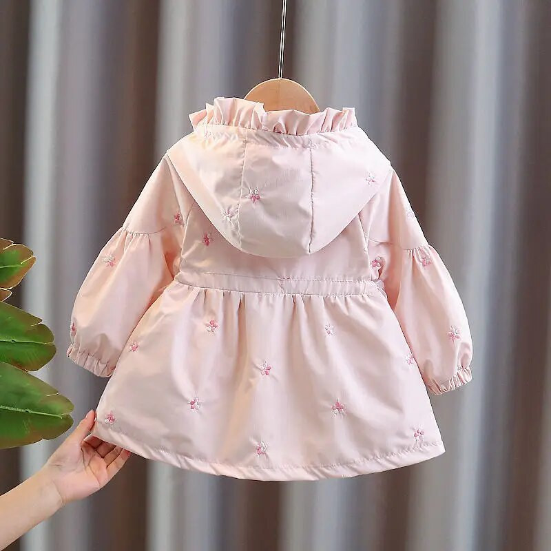 Kaput za djevojčice Vjetrovka srednje dužine Proljeće Jesen Novi dječji kaput Dječja izvezena proljetna odjeća s kapuljačom