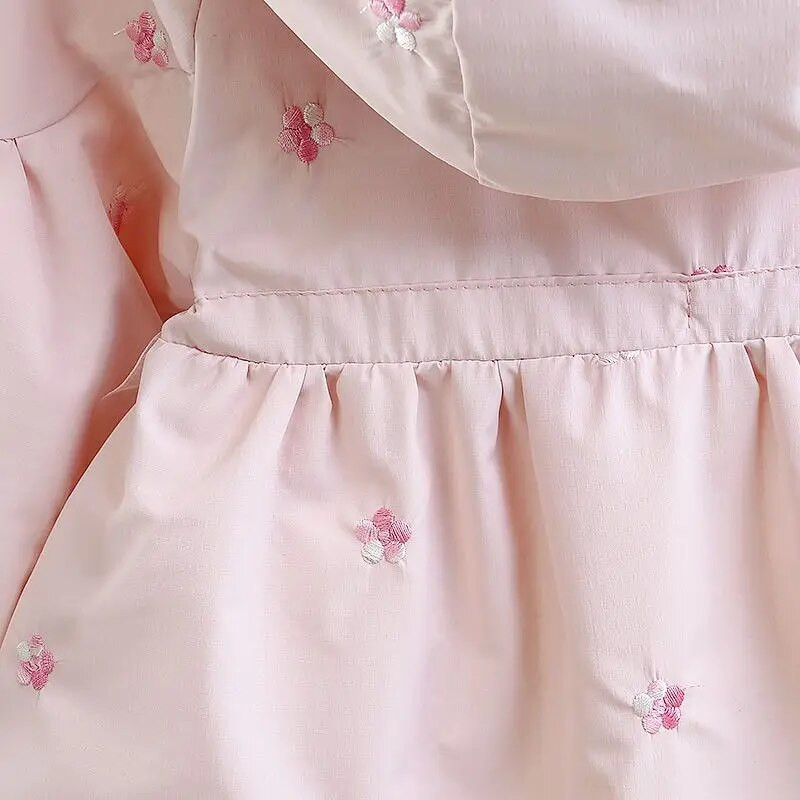 Kaput za djevojčice Vjetrovka srednje dužine Proljeće Jesen Novi dječji kaput Dječja izvezena proljetna odjeća s kapuljačom