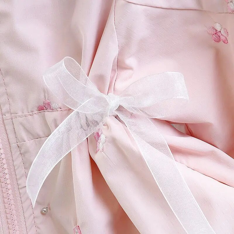 Kaput za djevojčice Vjetrovka srednje dužine Proljeće Jesen Novi dječji kaput Dječja izvezena proljetna odjeća s kapuljačom