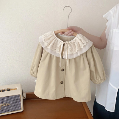 Παιδική καμπαρντίνα 1-5Y Παιδικά πανωφόρια για κορίτσια 2023 Φθινόπωρο Κορεατικό παιδικό δαντελένιο γιακά Ανεμοσακάκι Βαμβακερό βρεφικό βρεφικό μακρύ παλτό