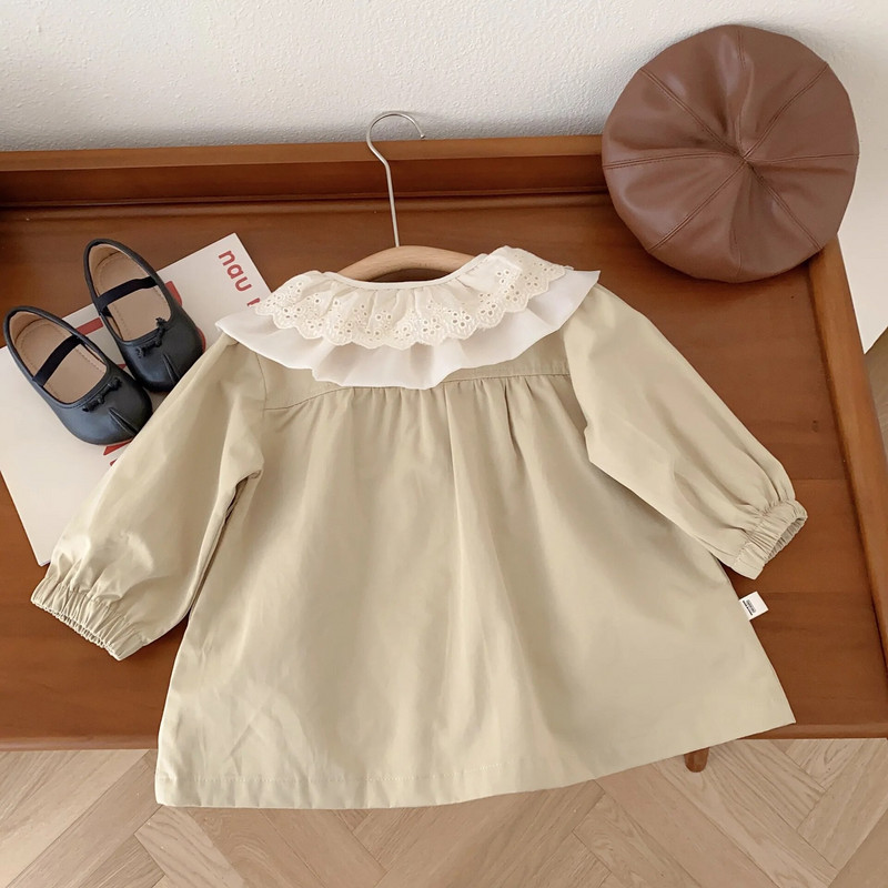 Παιδική καμπαρντίνα 1-5Y Παιδικά πανωφόρια για κορίτσια 2023 Φθινόπωρο Κορεατικό παιδικό δαντελένιο γιακά Ανεμοσακάκι Βαμβακερό βρεφικό βρεφικό μακρύ παλτό