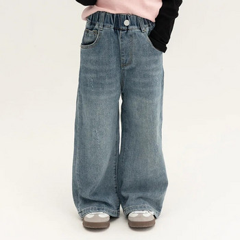 Пролет Есен Детски широки прави дънки за момчета и момичета Ежедневни широки панталони в корейски стил