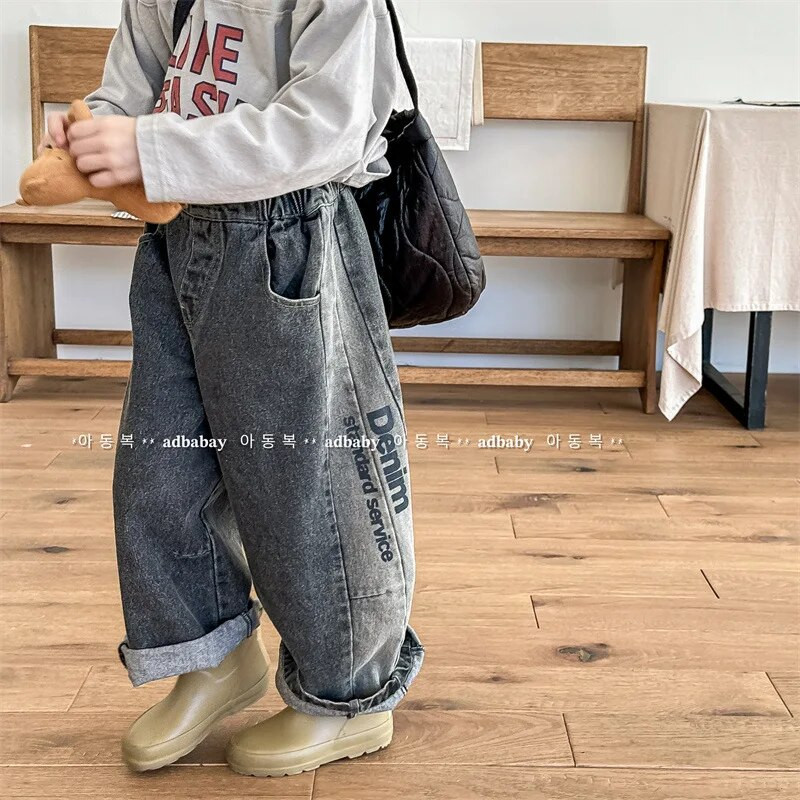 2024 de primăvară noi, pantaloni largi din denim pentru copii, fetițe, pantaloni casual, modă, băieți, blugi, pantaloni harem, haine pentru copii