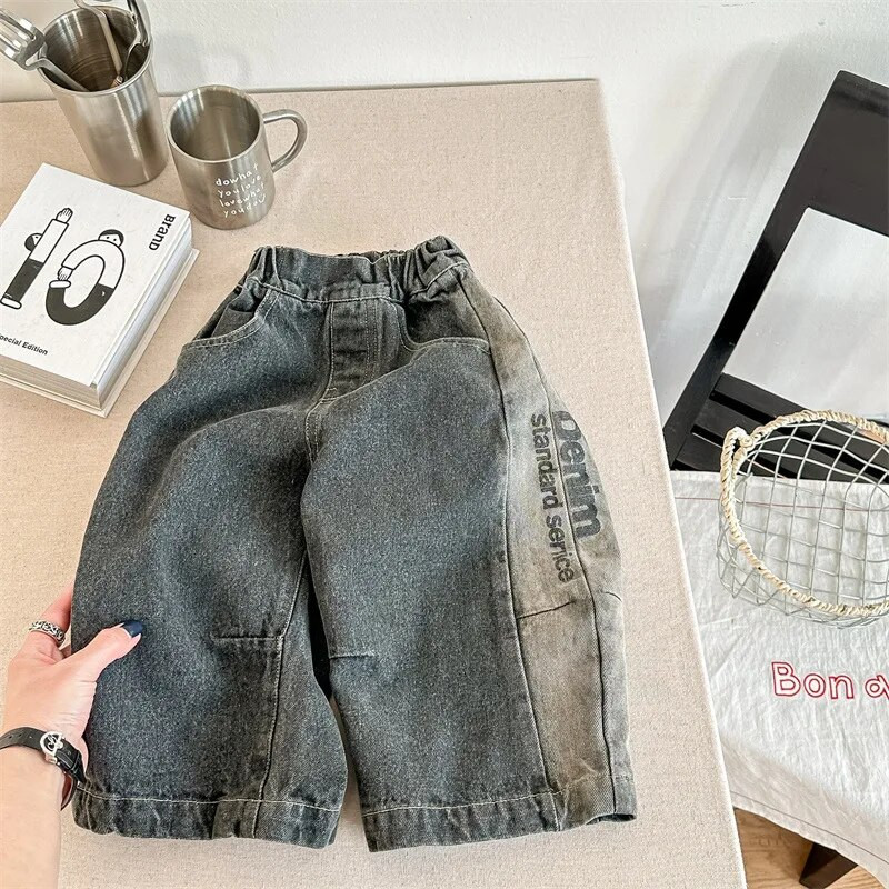 2024 de primăvară noi, pantaloni largi din denim pentru copii, fetițe, pantaloni casual, modă, băieți, blugi, pantaloni harem, haine pentru copii