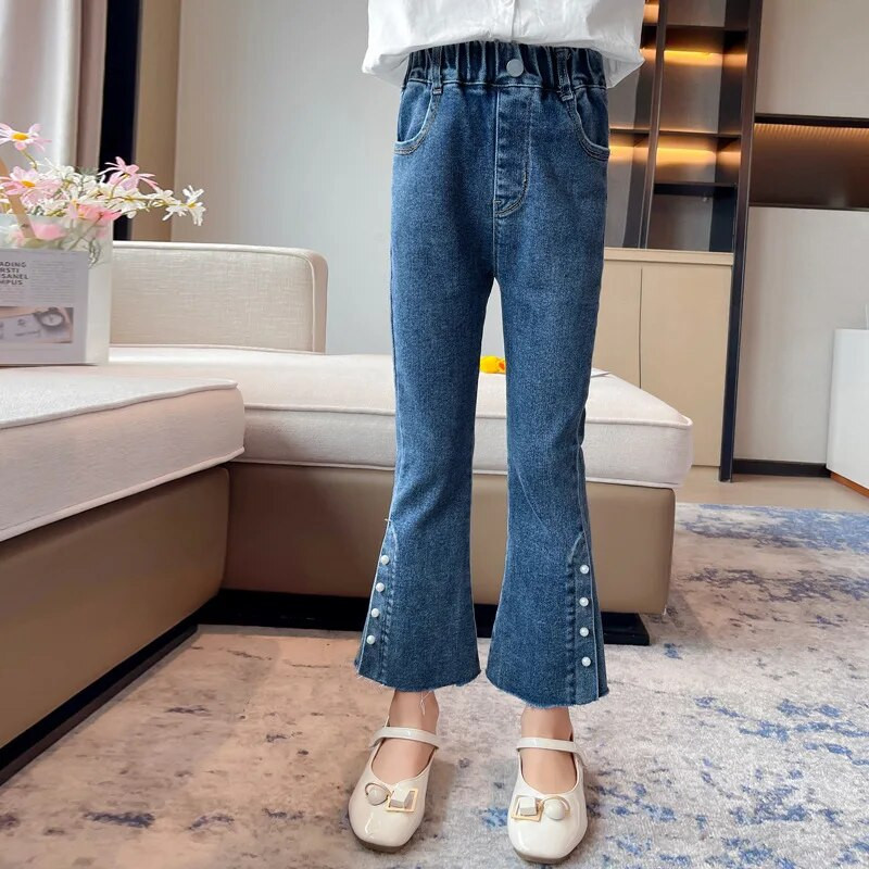 Άνοιξη Φθινόπωρο Κορίτσια Τζιν Μόδα Παιδικά Παντελόνια με Πέρλες Έφηβοι Παιδικά Παντελόνια Τζιν Κορίτσι Παντελόνι καουμπόη 6 8 9 10 12 Χρόνια