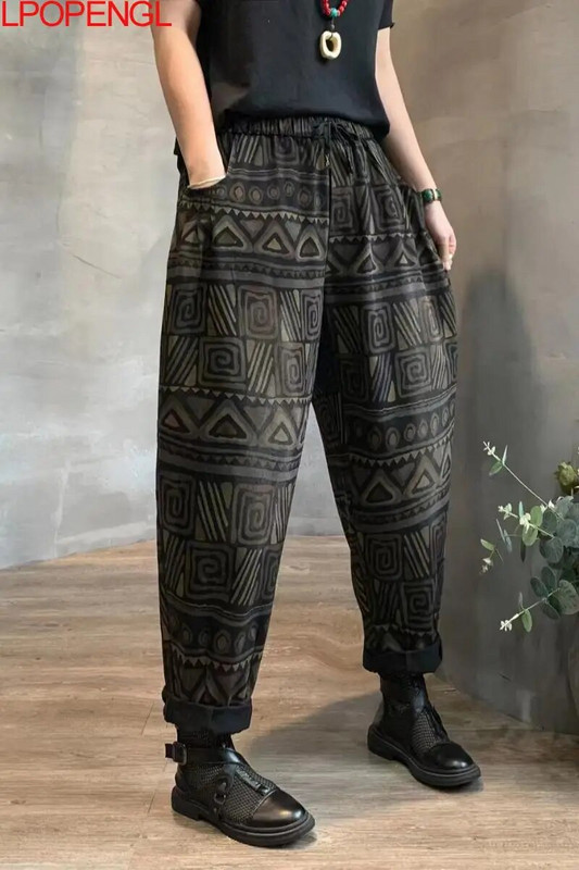 Proljeće i ljeto 2023. Vintage Punk stil Denim široke hlače s printom Ženske harem hlače s elastičnim strukom Mom Wash Jeans