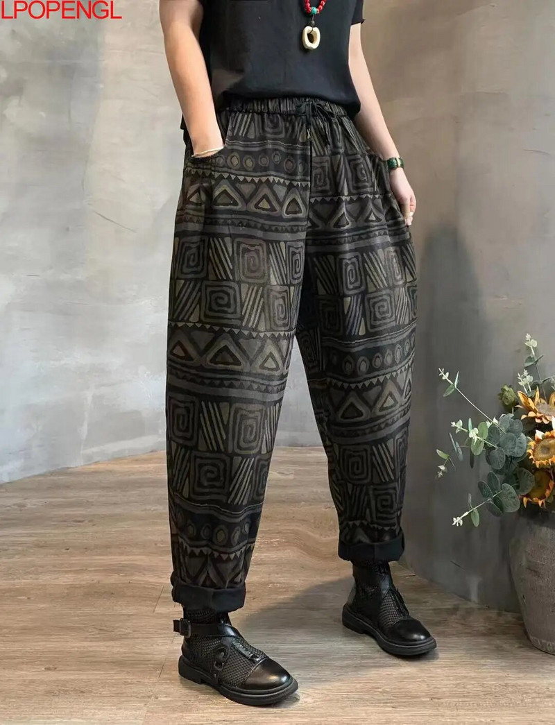 Proljeće i ljeto 2023. Vintage Punk stil Denim široke hlače s printom Ženske harem hlače s elastičnim strukom Mom Wash Jeans