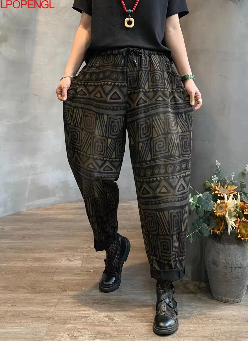 Proljeće i ljeto 2023. Vintage Punk stil Denim široke hlače s printom Ženske harem hlače s elastičnim strukom Mom Wash Jeans