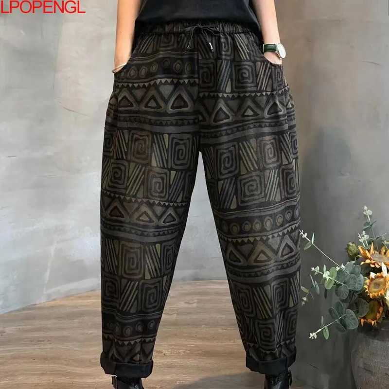 Proljeće i ljeto 2023. Vintage Punk stil Denim široke hlače s printom Ženske harem hlače s elastičnim strukom Mom Wash Jeans