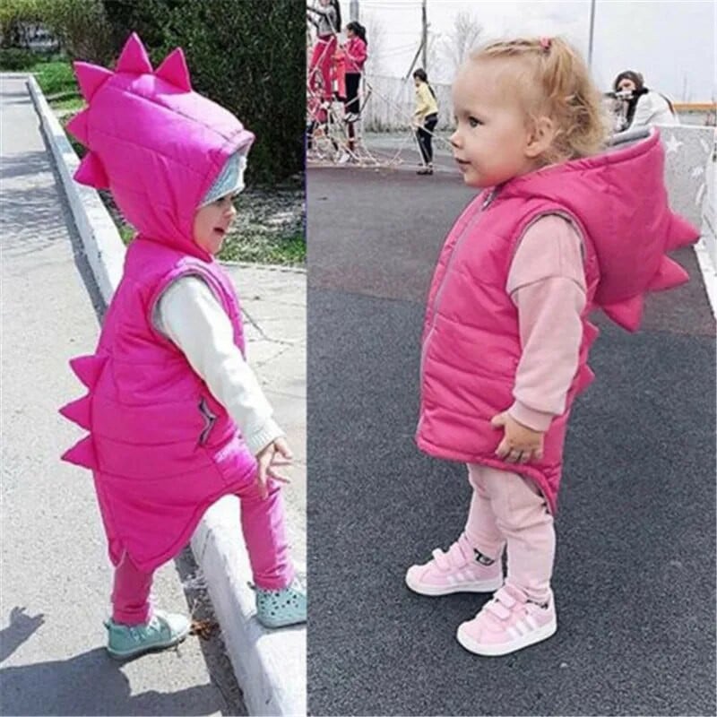 Dječji zimski topli prsluk od 1 do 7 godina, jakna s pamučnim podstavljenim prslukom za dječake i djevojčice, jednobojna gornja odjeća bez rukava i dinosaur s kapuljačom