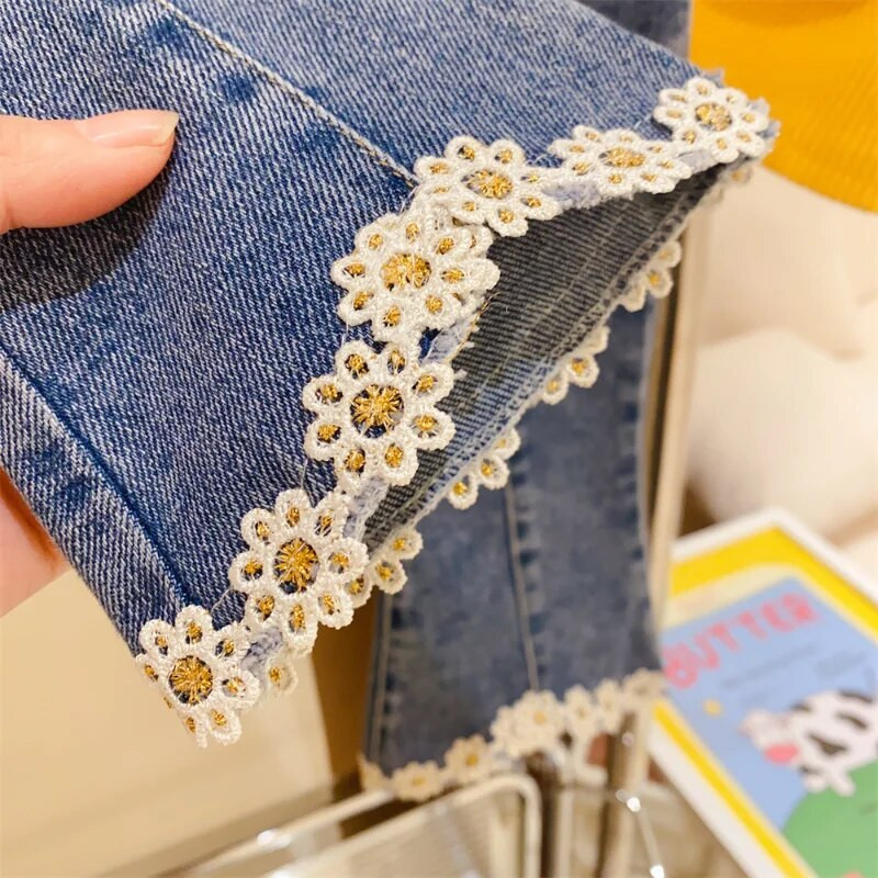 Nove vintage traperice s čipkom za djevojčice za proljeće 2023. Prikladne za djecu od 2 do 8 godina Besplatna dostava Dječja odjeća