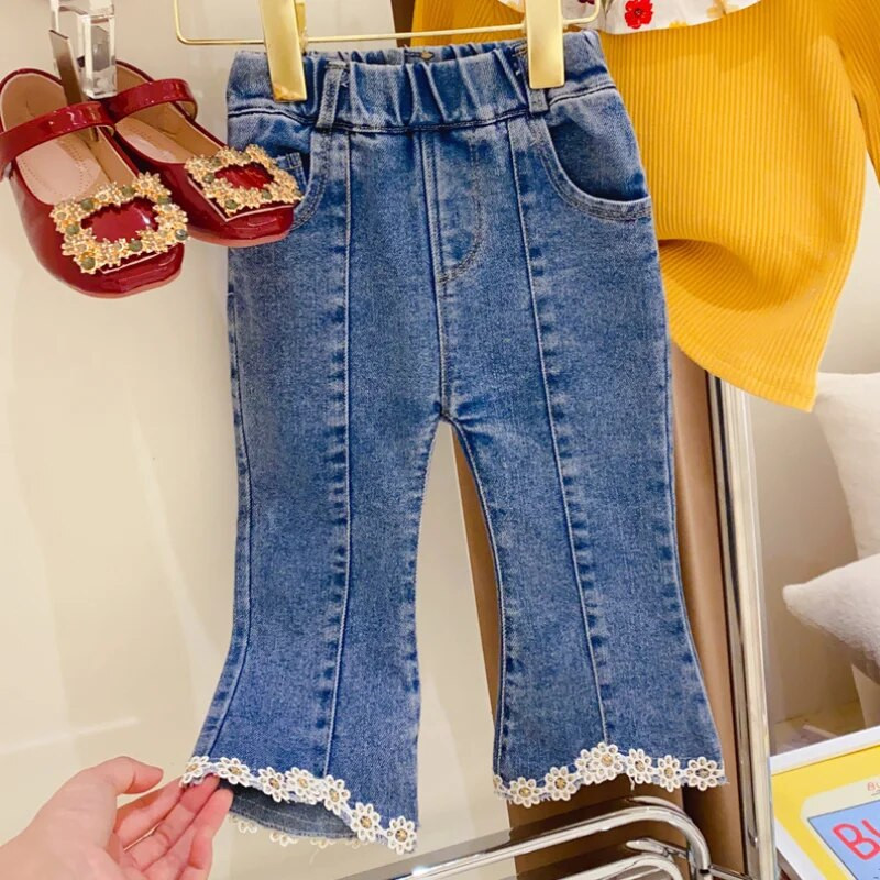 Nove vintage traperice s čipkom za djevojčice za proljeće 2023. Prikladne za djecu od 2 do 8 godina Besplatna dostava Dječja odjeća