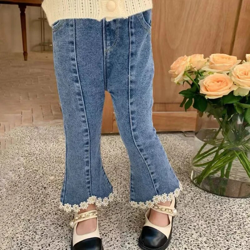 Nove vintage traperice s čipkom za djevojčice za proljeće 2023. Prikladne za djecu od 2 do 8 godina Besplatna dostava Dječja odjeća