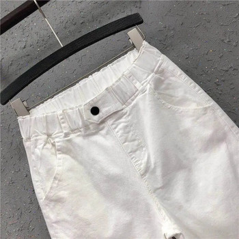 Γυναικείο Faux Jeans Φθινοπωρινό λευκό τζιν παντελόνι φαρδύ casual Harem Vaqueros ελαστικό ψηλόμεσο ίσιο παντελόνι