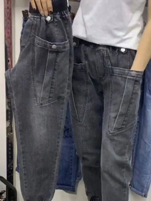 Vrećaste harem traperice visokog struka Ženske korejske vintage rastezljive traper hlače Vez na slovu Ležerne do gležnja Kot Pantolon