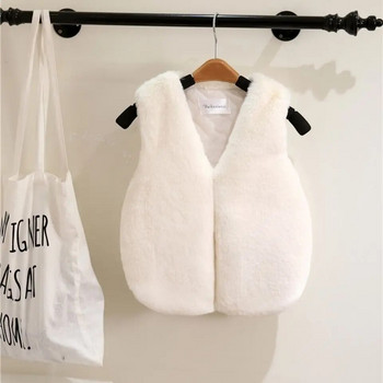 2021 Παιδικά κοριτσίστικα παλτό με ψεύτικο γούνινο γιλέκο Χειμερινό ζεστό γιλέκο Αμάνικο Παιδικό γούνινο μπουφάν Βρεφικά ρούχα για κορίτσια