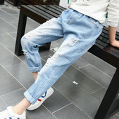 Moda Adolescente Fete Pantaloni creion cu orificii rupte Stil casual Scoala Denim Pantaloni cu talie inalta Copii Stretch Distruge Blugi 2-12 ani