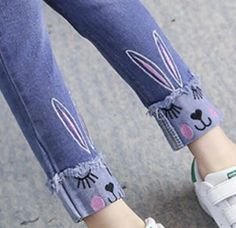 Moda Adolescente Fete Pantaloni creion cu orificii rupte Stil casual Scoala Denim Pantaloni cu talie inalta Copii Stretch Distruge Blugi 2-12 ani