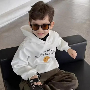 Бебешки пуловер с качулка за детска мода Минималистичен и многофункционален пуловер с качулка с големи джобове за момче за есенно облекло