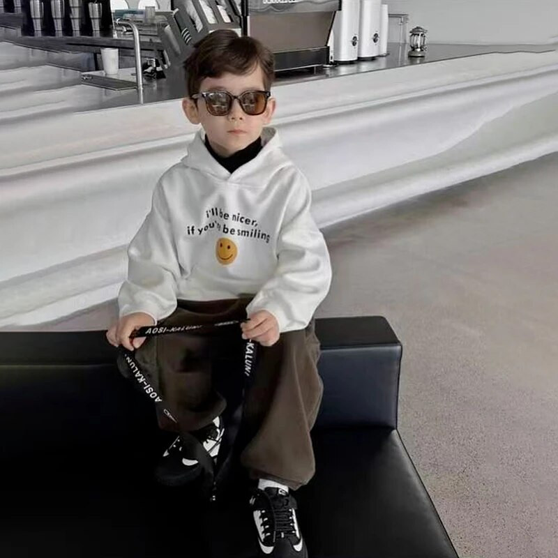 Dječji pulover s kapuljačom za dječju modu Minimalistički i svestrani pulover s velikim džepovima s kapuljačom za bebe i dječake za jesen