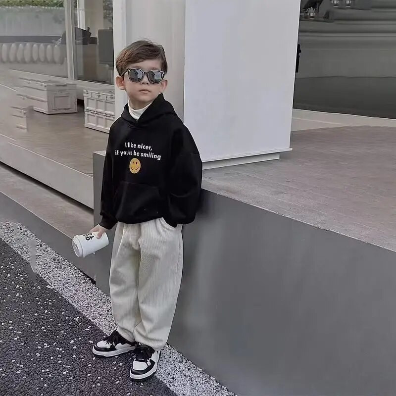 Dječji pulover s kapuljačom za dječju modu Minimalistički i svestrani pulover s velikim džepovima s kapuljačom za bebe i dječake za jesen