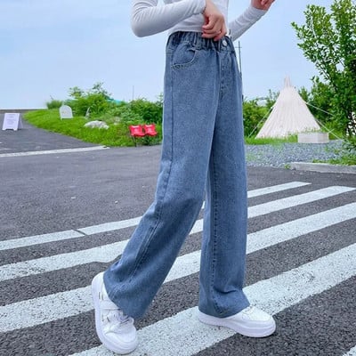 Blugi Copii Fete Toamna Nou 2022 Pantaloni drepti largi pentru copii 12 13 14 ani Albastru Adolescent Scoala Copii Pantaloni casual din denim