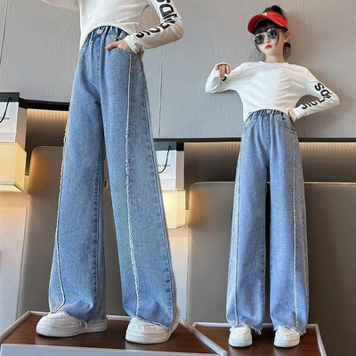 Blugi Copii Fete Toamna Nou 2022 Pantaloni drepti largi pentru copii 12 13 14 ani Albastru Adolescent Scoala Copii Pantaloni casual din denim