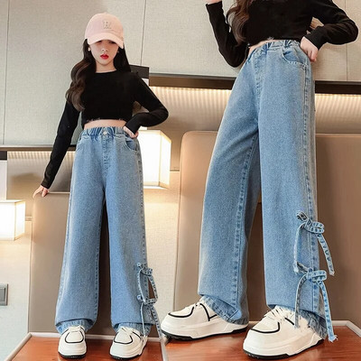 Blugi Copii Fete Toamna Nou 2022 Pantaloni drepti largi pentru copii 12 13 14 ani Albastru Adolescent Scoala Copii Pantaloni casual din denim